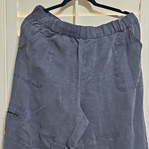Nicole Miller Women's Blue Cargo Pants Linen Blend - Picture 3 of 6